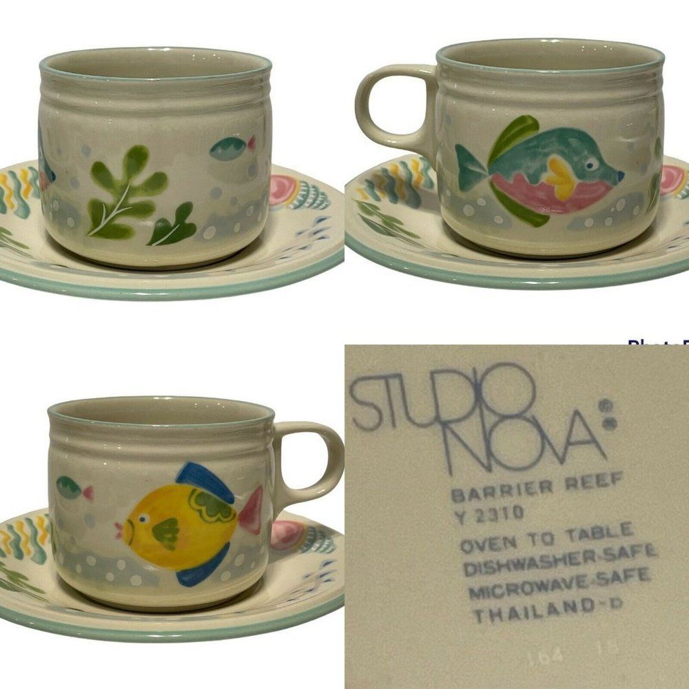 Studio Nova BARRIER REEF Flat Coffee Mug Tea Cup Saucer Y2310 EUC Fish
